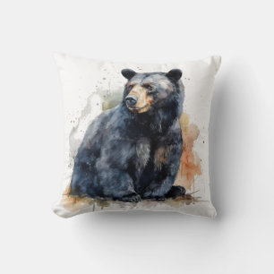 Cojín Decorativo Arte de bosque de oso negro acuarela