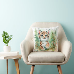 Cojín Decorativo Arte de bosque juguetón lince bebé lindo