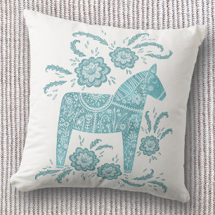 Cojín Decorativo Arte de Caballo Dala Sueco Verde Turquesa