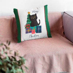 Cojín Decorativo Arte de café de gato negro lindo navideño festivo
