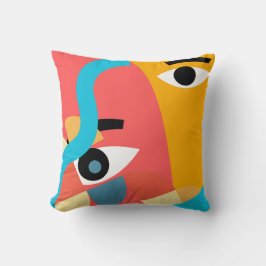 Cojín Decorativo Arte de Cara Abstracto y Vívido