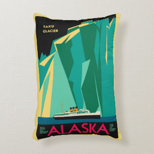 Cojín Decorativo Arte de cartel de viaje vintage de Alaska, glaciar