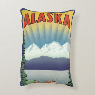 Cojín Decorativo Arte de cartel de viaje vintage de Alaska, paisaje