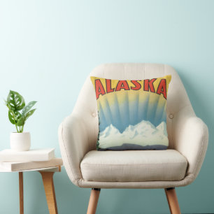 Cojín Decorativo Arte de cartel de viaje vintage de Alaska, paisaje