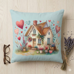 Cojín Decorativo Arte de Casa del Corazón Caprichoso Cottagecore