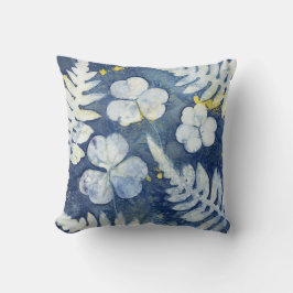 Cojín Decorativo Arte de cianotipia de trébol azul y blanco