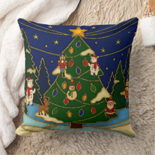 Cojín Decorativo Arte de cloisonne Bosque Caprichoso Navidad Clásic