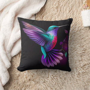 Cojín Decorativo Arte de Colibrí Elegante Colorido Verde Azulado Pú