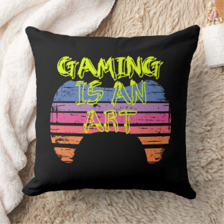 Cojín Decorativo Arte de controlador de juegos al atardecer retro C