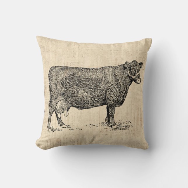 Cojín Decorativo Arte de Country Cow ilustrado (Anverso)