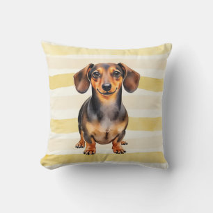 Cojín Decorativo Arte de Dachshund Acuarela Franja Cálida
