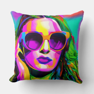Cojín Decorativo Arte de Damas Coloridas Únicas con Gafas de Sol