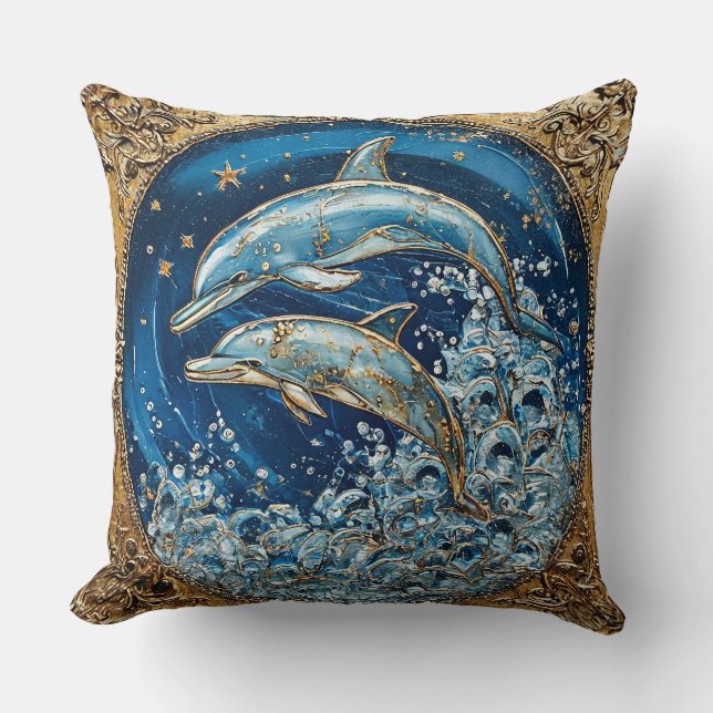 Cojín Decorativo Arte de delfines (Anverso)