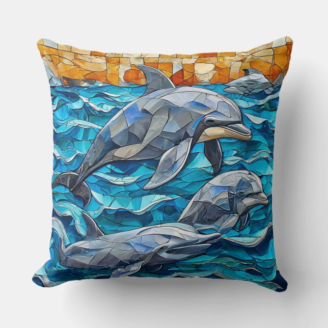 Cojín Decorativo Arte de delfines (Anverso)