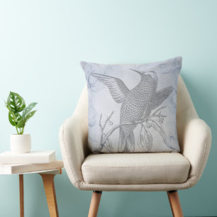 Cojín Decorativo Arte de dibujo de línea de pájaro detallado en azu