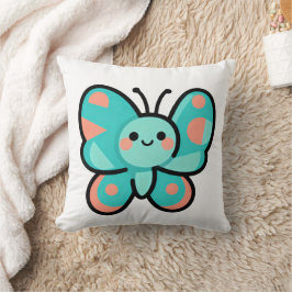 Cojín Decorativo Arte de dibujos animados de mariposa azul kawaii c