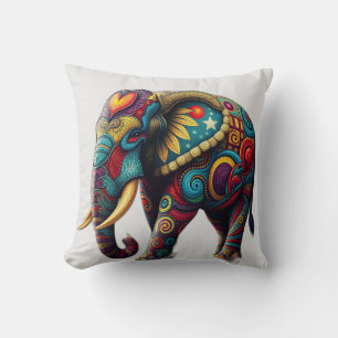 Cojín Decorativo Arte de elefante Kaleidoscópico vibrante