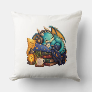 Cojín Decorativo Arte de fantasía acogedor del dragón azul turquesa