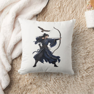 Cojín Decorativo Arte de fantasía de arquero masculino anime con ha