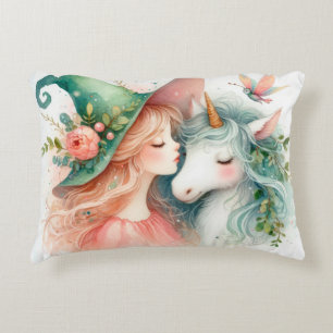 Cojín Decorativo Arte de fantasía de unicornio bruja decoración est