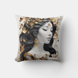 Cojín Decorativo Arte de fantasía moderno en negro y dorado
