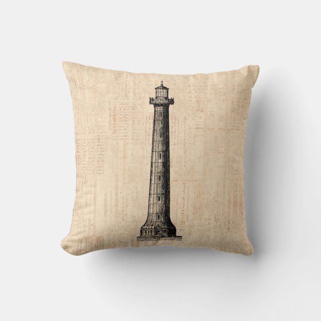 Cojín Decorativo Arte De Faro Ilustrado De Tema Náutico Ilustrado (Anverso)