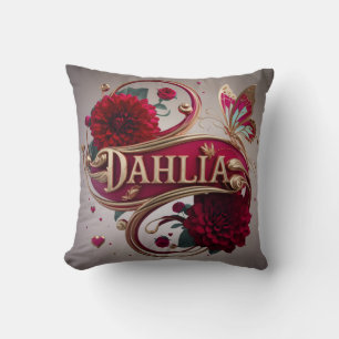 Cojín Decorativo Arte de Flor de Dalia Roja Elegante