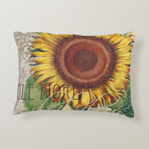 Cojín Decorativo Arte de Flor de Damasco Vintage Girasol