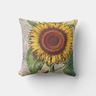 Cojín Decorativo Arte de Flor de Damasco Vintage Girasol