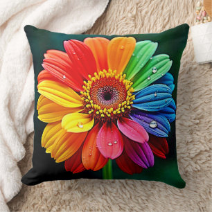 Cojín Decorativo Arte de Flor de Pétalo de Arcoíris