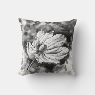 Cojín Decorativo  arte de flor en blanco y negro