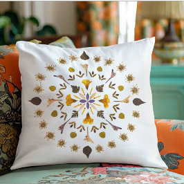 Cojín Decorativo Arte de Flor Prensada Mandala Botánica