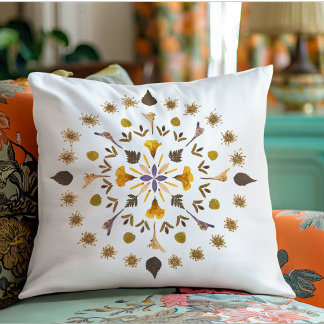 Cojín Decorativo Arte de Flor Prensada Mandala Botánica