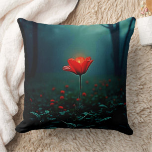 Cojín Decorativo Arte de Flor Roja Brillante Única