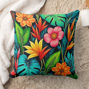 Cojín Decorativo Arte de Floración de Jungla Tropical Vibrante