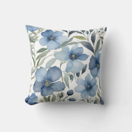 Cojín Decorativo Arte de flores azules diseños florales acuarelas