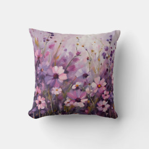 Cojín Decorativo Arte de flores silvestres rosadas púrpura