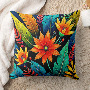 Cojín Decorativo Arte de flores tropicales vibrantes