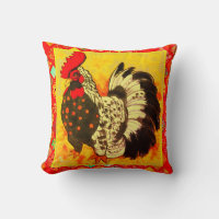 Arte de gallo con borde decorativo rojo