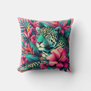 Cojín Decorativo Arte de gato grande de leopardo rosa Jaguar