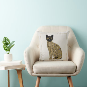 Cojín Decorativo Arte de gato negro decorativo dorado estilo Gustav