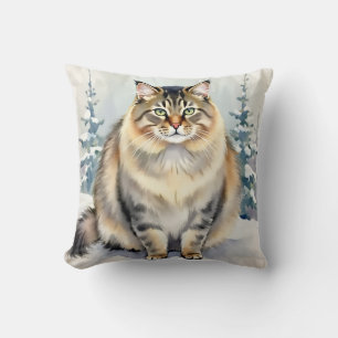 Cojín Decorativo Arte de gato siberiano con patrón de escarcha en a