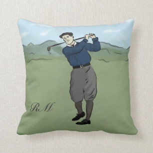Cojín Decorativo Arte de golf en estilo vintage monogramado