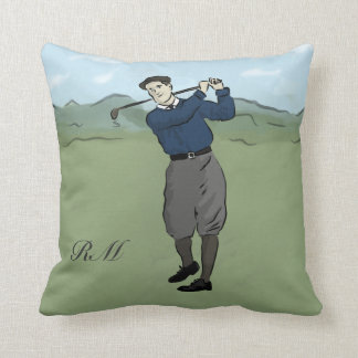 Cojín Decorativo Arte de golf en estilo vintage monogramado