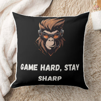 Cojín Decorativo Arte de Gorila Gamer Cibernético Negro Naranja