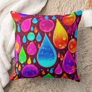 Cojín Decorativo Arte de gotas de lluvia neón vibrantes