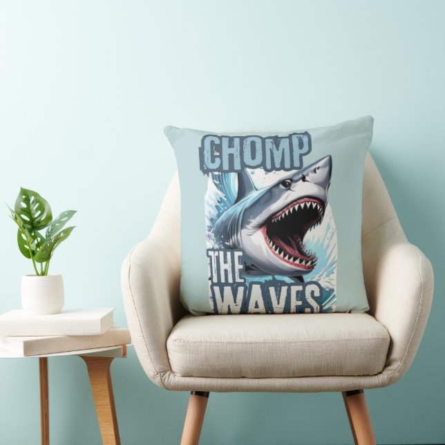 Cojín Decorativo Arte de graffiti de tiburón azul y negro (Silla)