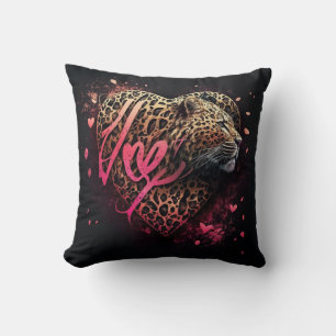 Cojín Decorativo Arte de grafiti de amor de corazón de leopardo