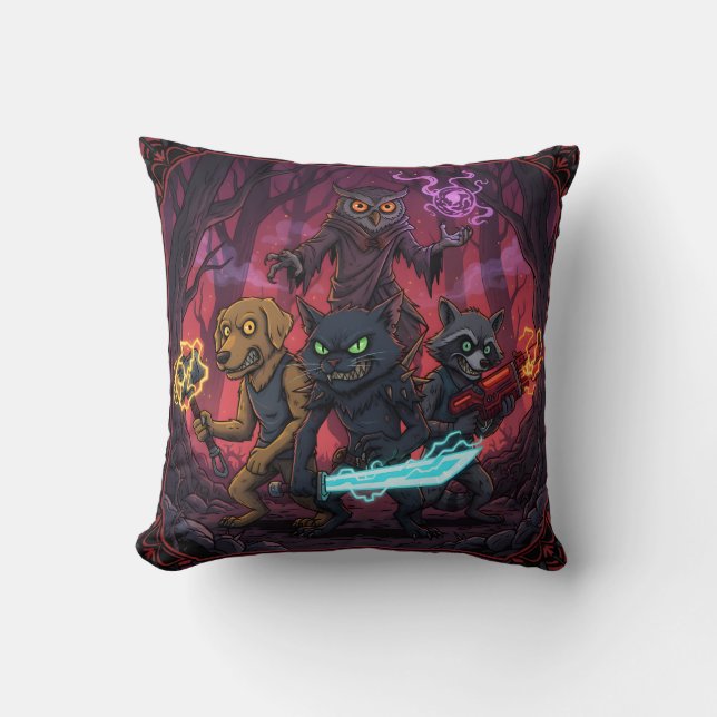 Cojín Decorativo Arte de Guerreros Animales de Fantasía Eléctrica (Anverso)