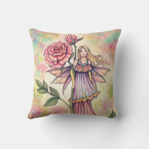 Cojín Decorativo Arte de Hada Rosa Sonrojada por Molly Harrison